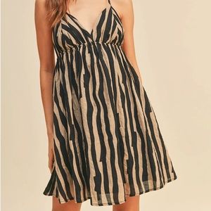 Anthropologie Harlyn Tan + Black Stripe Satin Slip Dress Chemise Rare